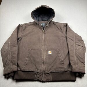 Carhartt Active Jacket Mens Large Brown Canvas Insulated Hooded Work Coat